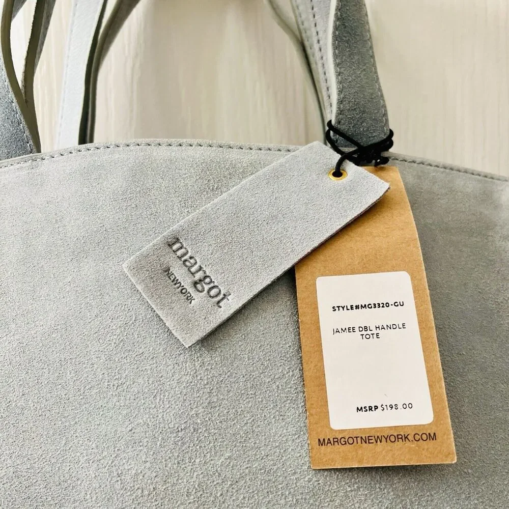 Margot New York‎ Jamee Suede Tote Double Handle Blue TikTok Viral Makeup Pouch